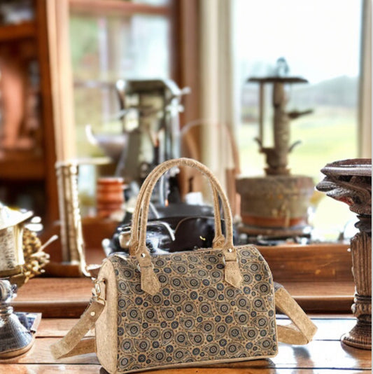 Cork satchel bag with vintage paisley design