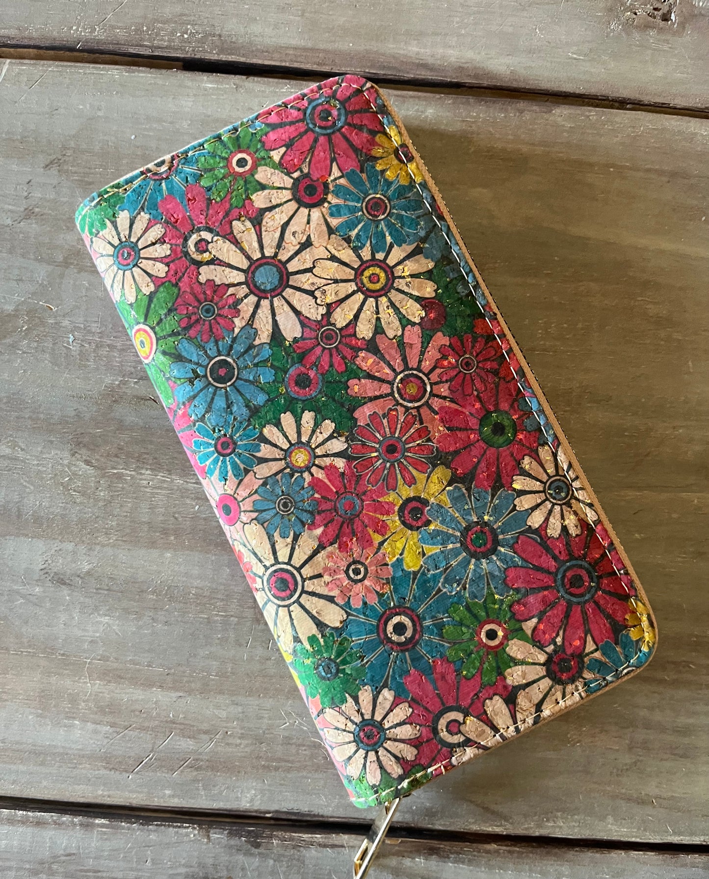 Cork floral zippered wallet