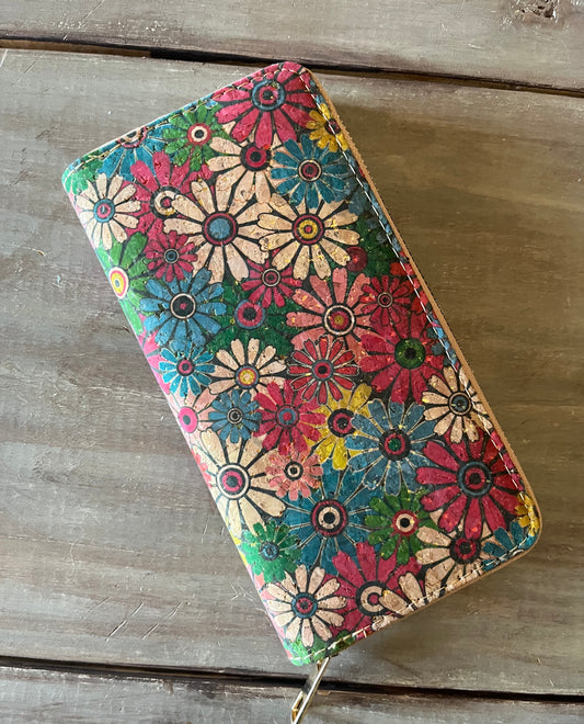 Cork floral zippered wallet