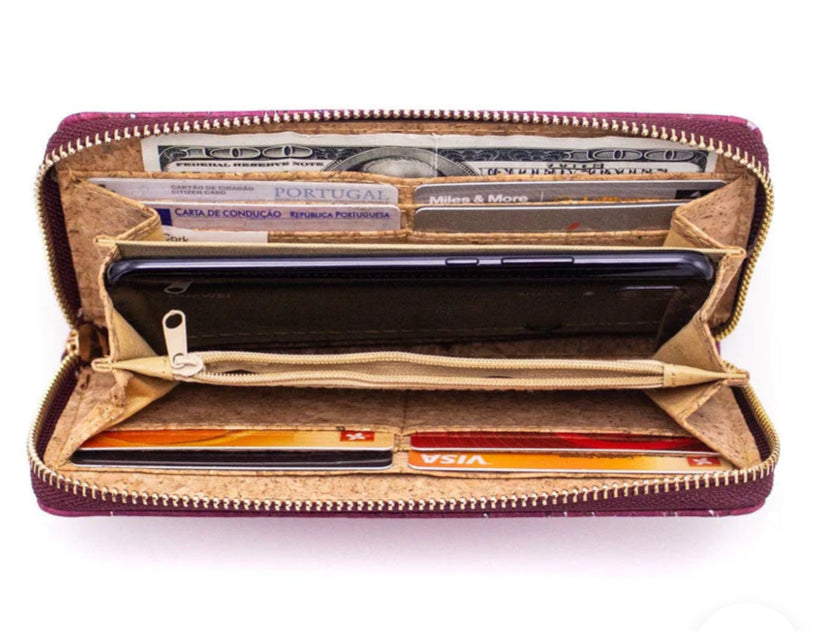 Zippered cork wristlet wallet