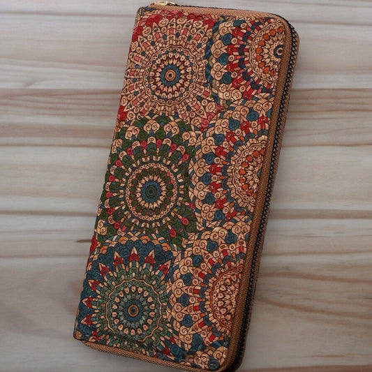 Cork Bohemian Mandala zippered wallet