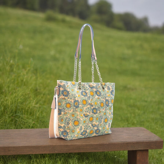 Floral cork handbag with versatile straps