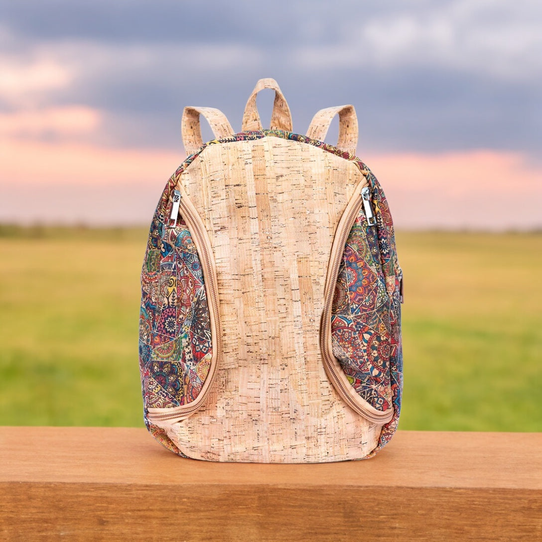 Lightweight Cork Bohemian Chic Backpack with Paisley Accents