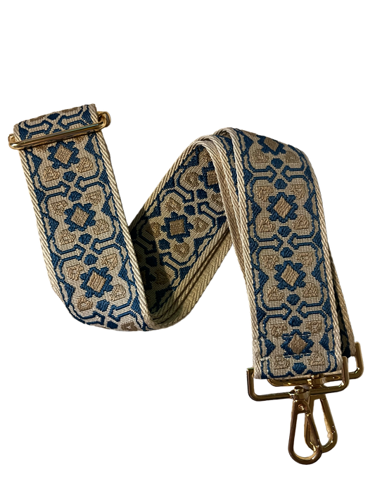 Blue Floral embroidery purse strap