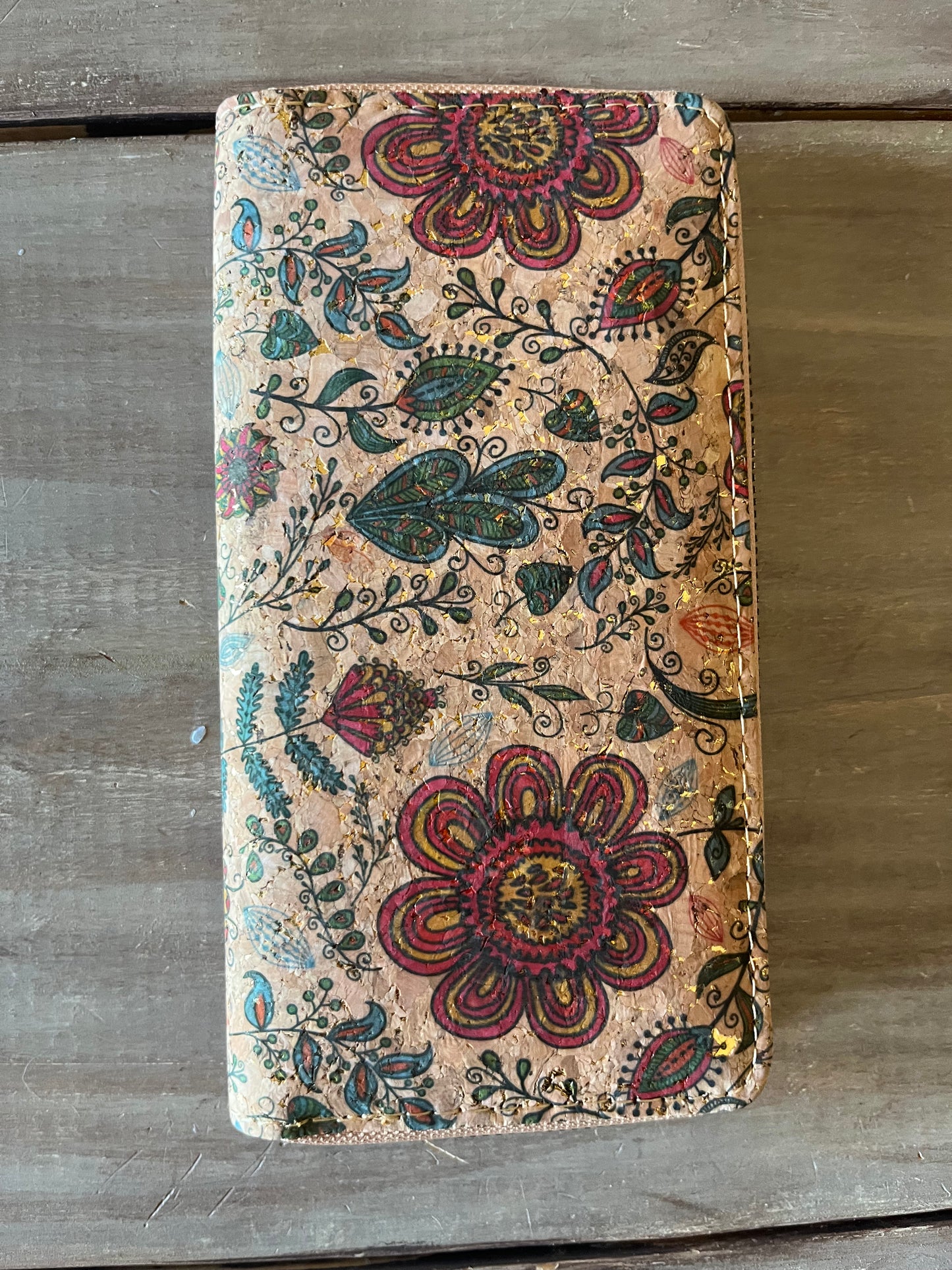 Floral zippered cork wallet