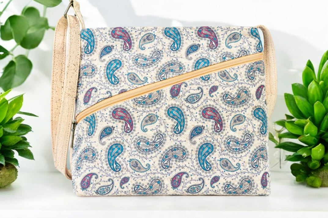 Paisley crossbody cork handbag