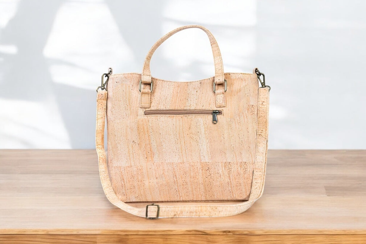 Geometric pattern cork handbag