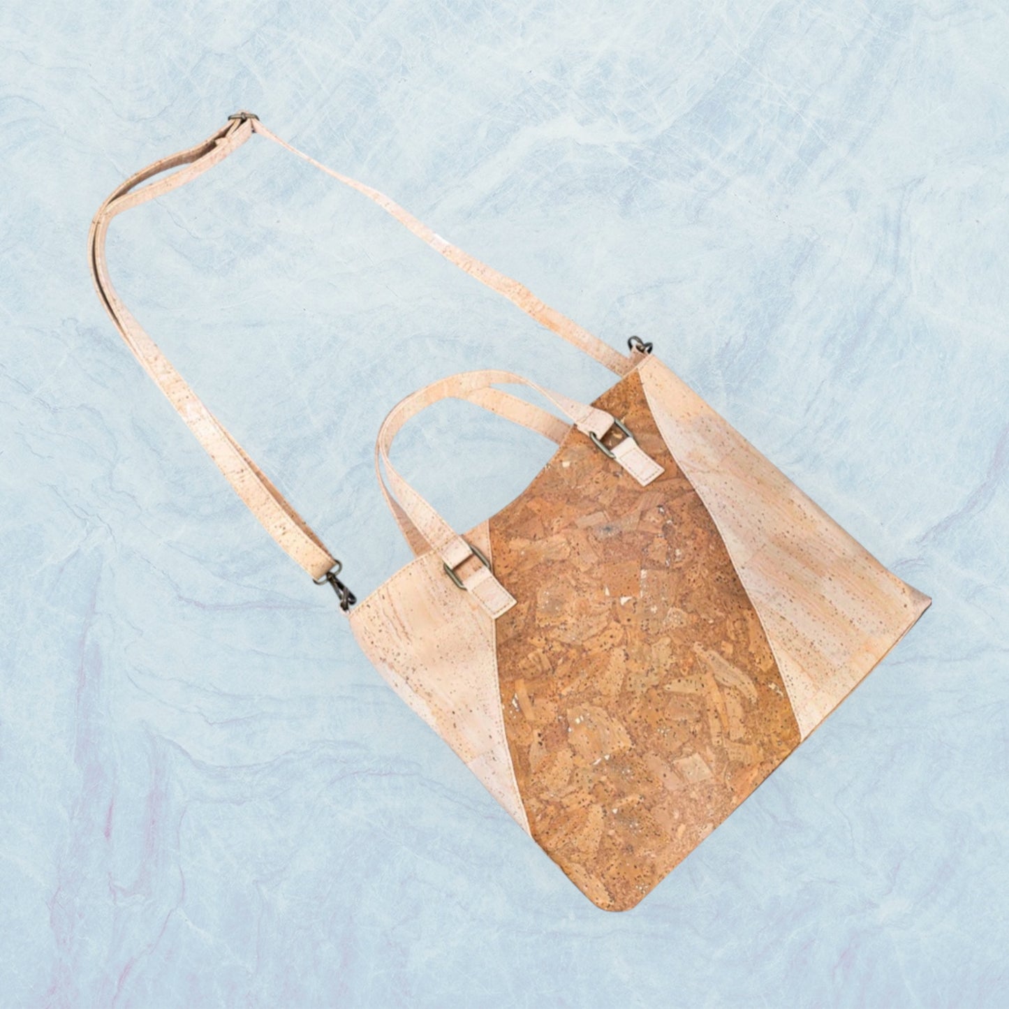 Geometric pattern cork handbag